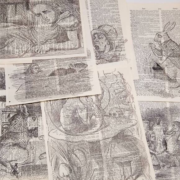 Alice in Wonderland Vintage Dictionary Prints, Through the Looking Glass Prints - Picture 3 of 9